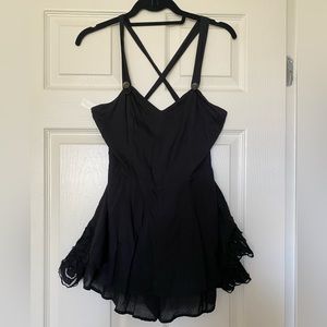 Free People black romper/dress with adjustable straps and lace trim Size 0